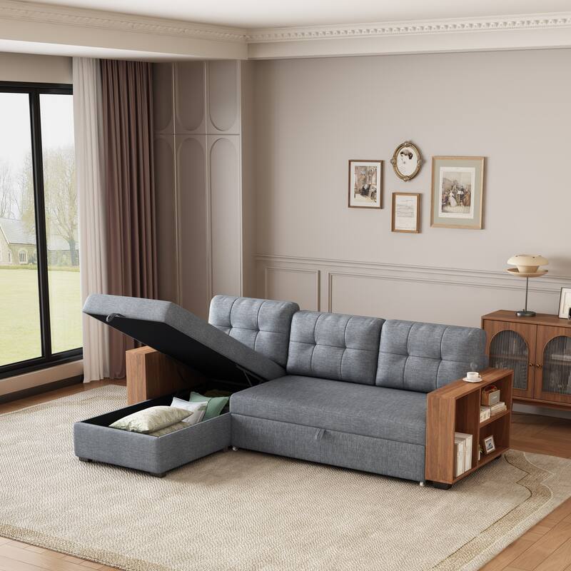 Pull Out Sectional Sofa with Storage Chaise,Convertible Corner Couch