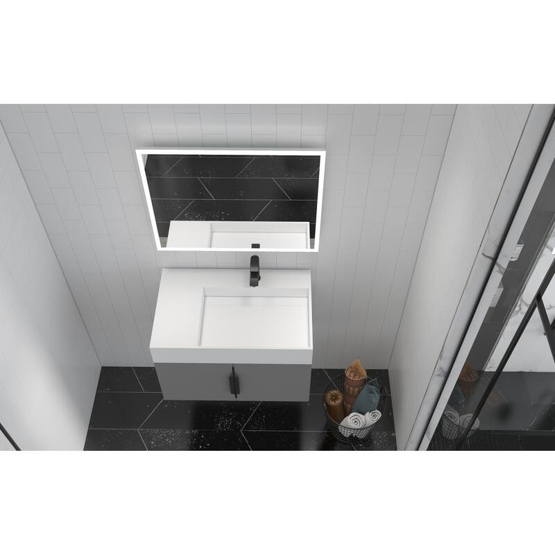 Amazon 30" Wall Mounted Bathroom Right Basin Vanity Set w/ White Top