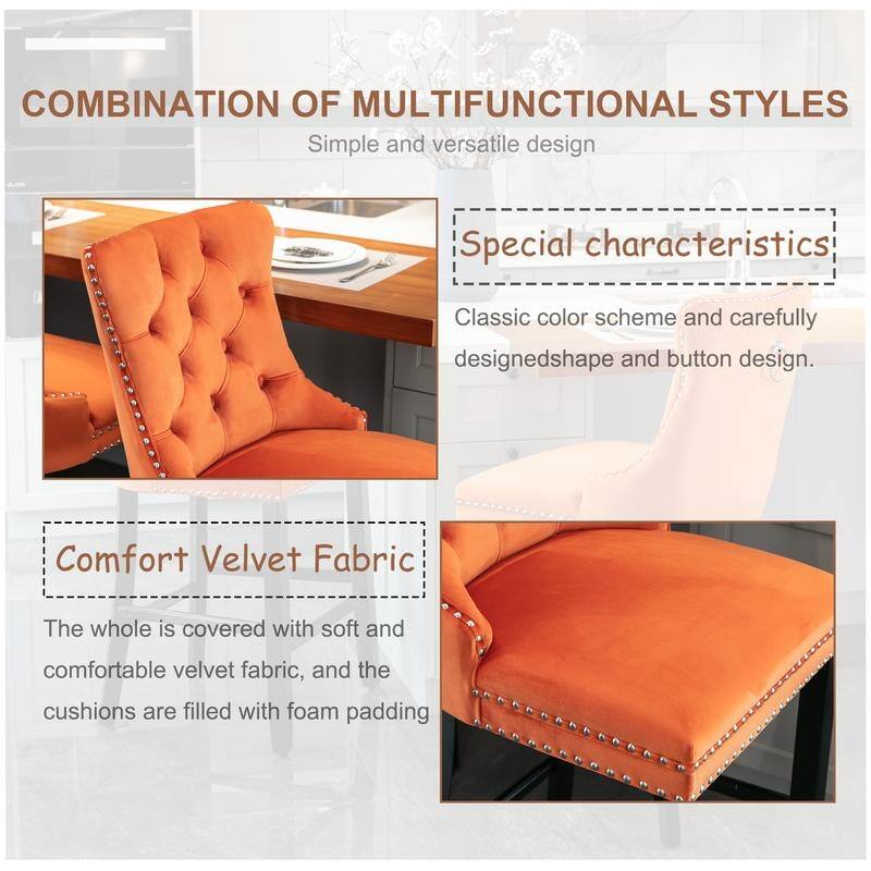 Contemporary Upholstered Velvet Barstools with Button Tufted Set of 2