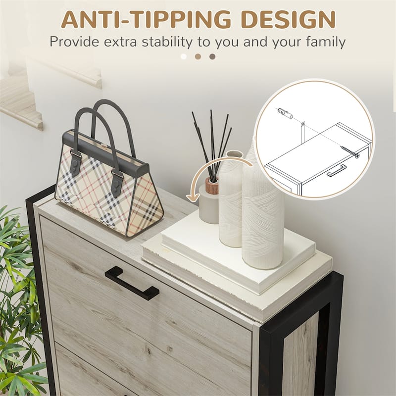 Freestanding Shoe Cabinet with 3 Flip Drawers - N/A