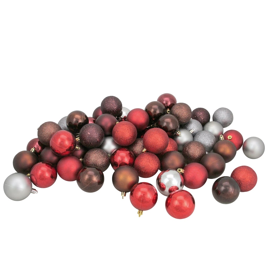 60ct Red Silver Shatterproof 4-Finish Christmas Ball Ornament 2.5"