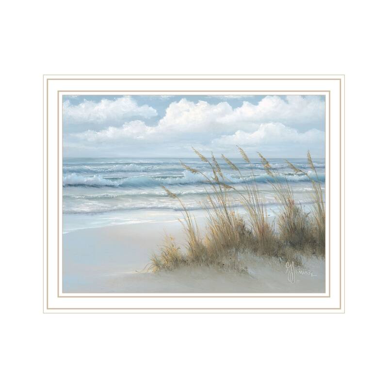 TrendyDecor4U Coastal "Sea Oats" Framed Print Wall Art - White