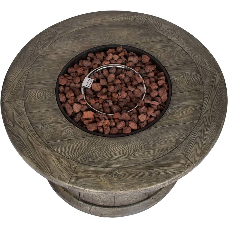 Fire & Flare 35"W Round 50K BTU Outdoor Propane Fire Pit Table with Lava Rocks