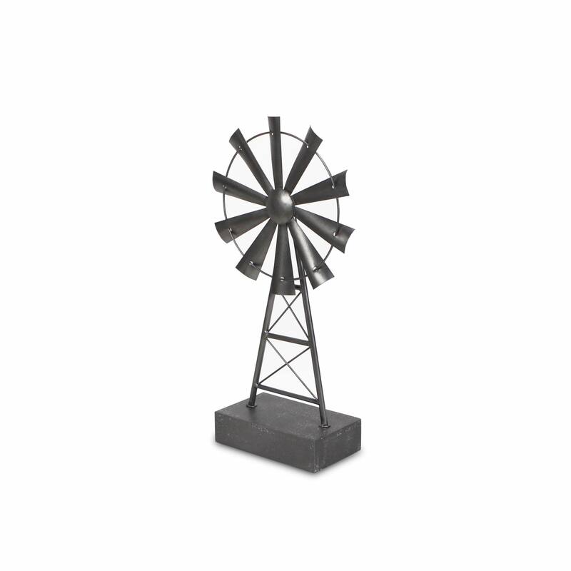 HomeRoots 21" Gray Metal Windmill Hand Painted Sculpture - 20.75" H x 7.75" W x 4.75" D