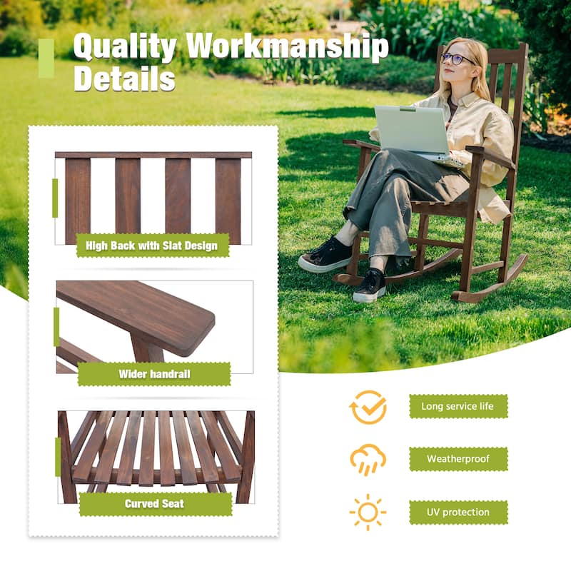 Furniwell Patio Acacia Wood Ergonomic Single Rocking Chair for All-Weather Use