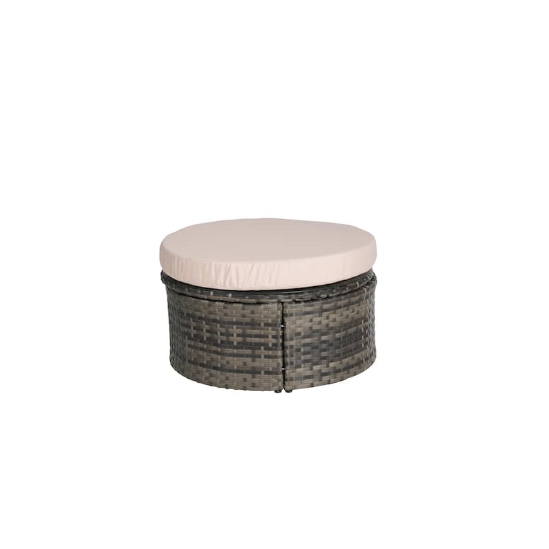 Outdoor Rattan Daybed Round Sunbed with Retractable Canopy, 5 Piece Sectional Patio Conversation Set with Storable Table