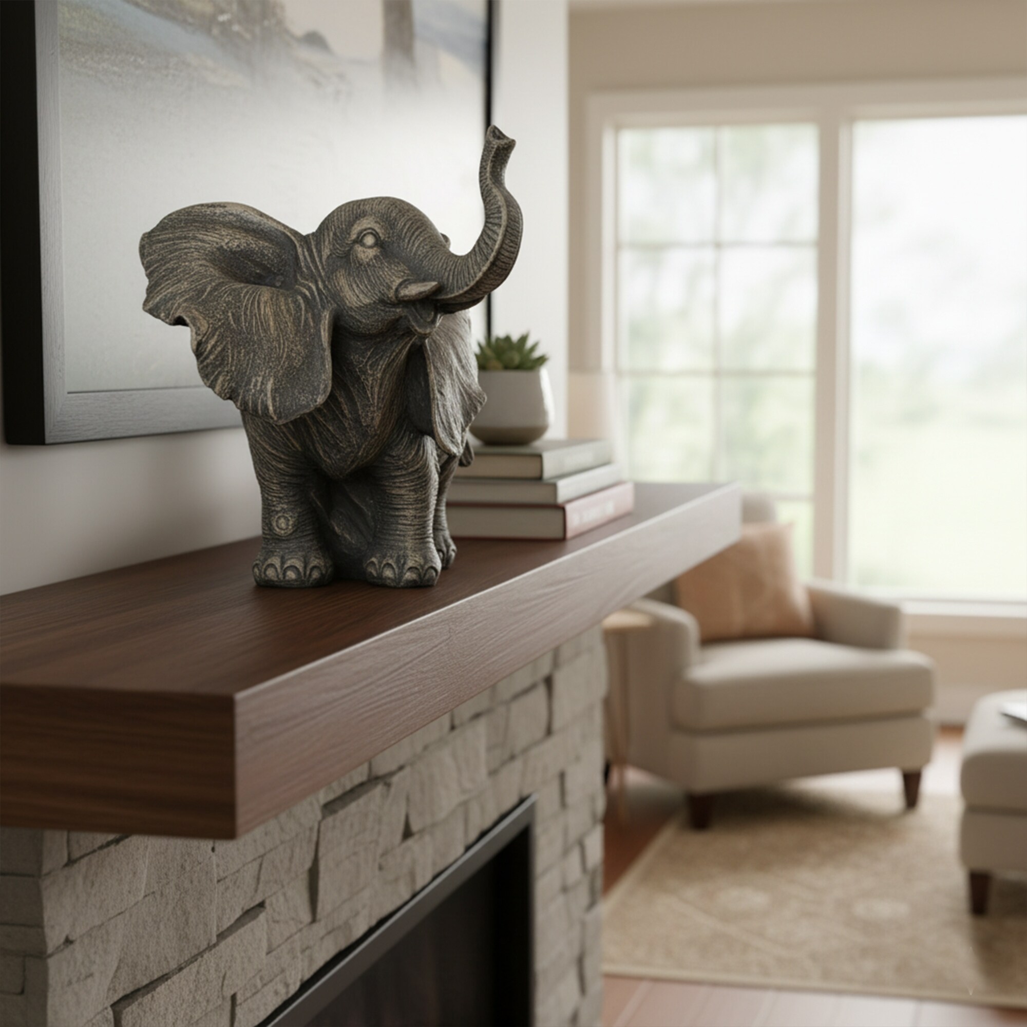 Standing Elephant Sculpture Distressed Grey Ecru - 6.8"H x 7"L x 5"W