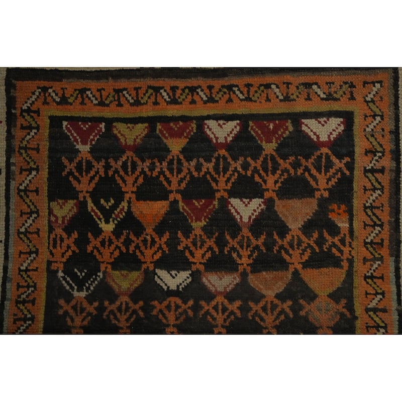 Hand Knotted Oriental 100% Wool Carpet Traditional Geometric Black Area Rug - 6' 0'' X 3' 7''