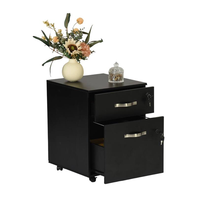 Homy Casa Black 2-Drawer Mobile File Cabinet Lock and Wheels