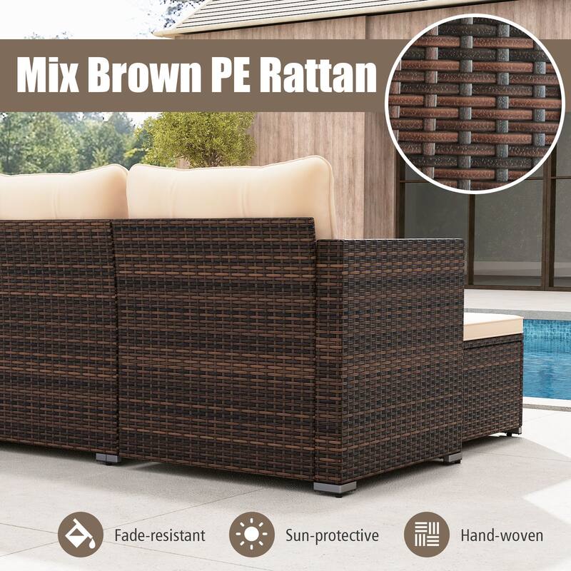 Gymax 4 Seats Outdoor Patio Furniture Set L-Shaped Couch Set for Yard