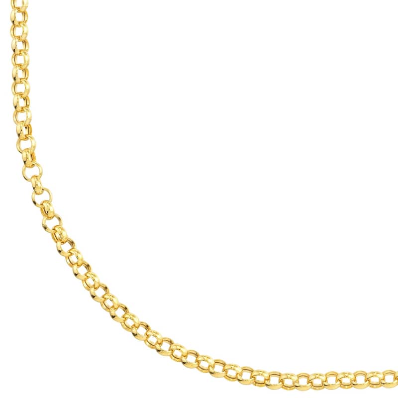 Curata 14k Yellow Gold 3.8mm Hollow Rolo Chain Bracelet Lobster Lock Closure