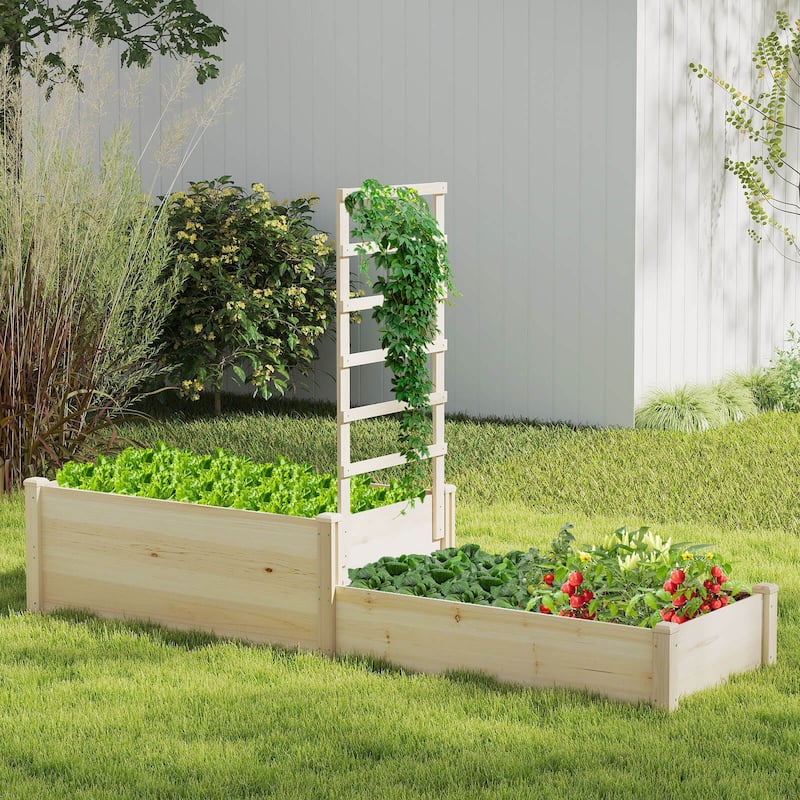 Costway 87" Raised Garden Bed with Trellis 2 Planter Boxes Open-ended - Natural - See Details