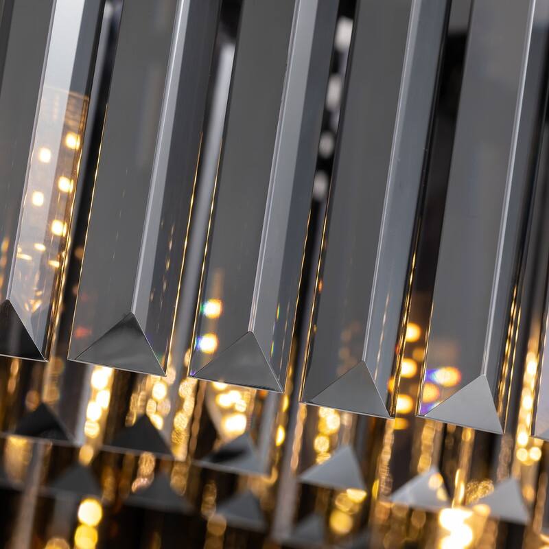 30-inch Smoky Gray Round Chandelier 2-Tier Modern Crystal Chandelier Kitchen Island Pendant Light for Dining Room Bedroom