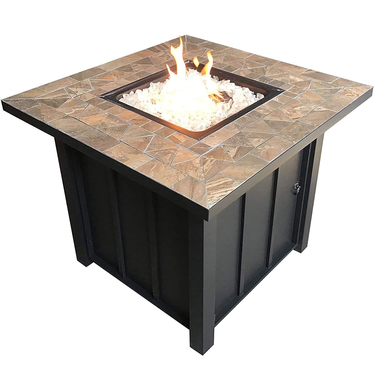 Hiland AFP-STT Outdoor 30 In Square Tile Table Top Propane Fire Pit and Fire Glass - 66