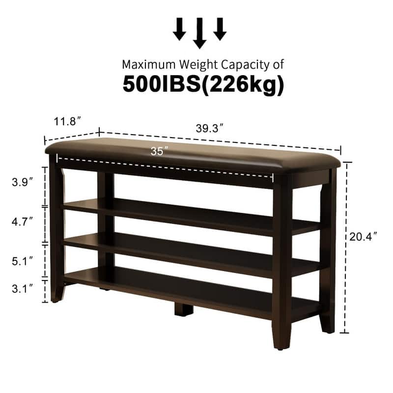 3 Tiers Shoe Storage Bench - 11.81"D x 39.4"W x 20.47"H
