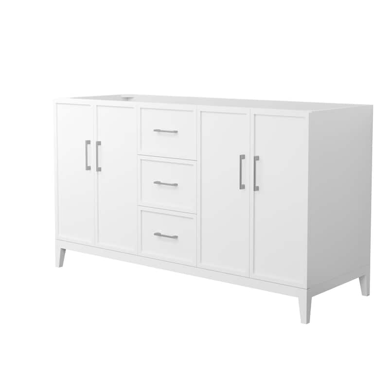 Elan 60-inch Double Vanity Cabinet - White, Nickel Trim, No Top