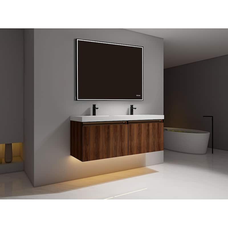 Blossom Lille Brown Walnut Floating Vanity with LED & Acrylic Sink