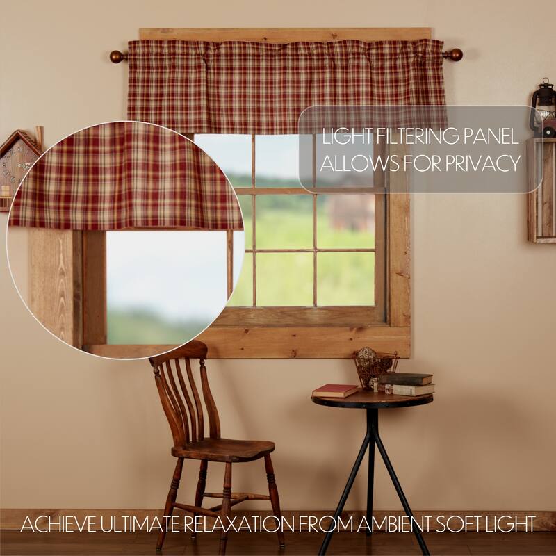 Red Primitive Curtains Heritage Farms Swag Pair Cotton Plaid - Swag 36x36x16