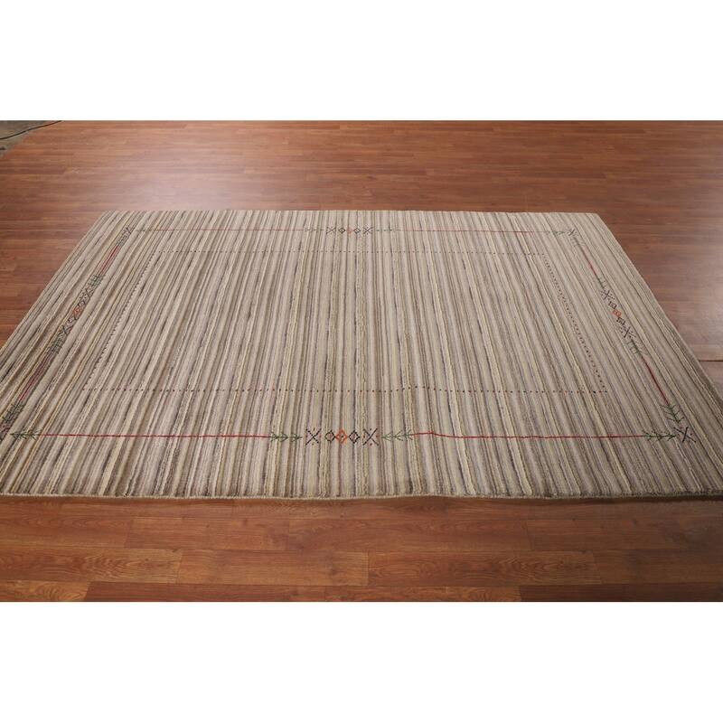Striped Gabbeh Indian Area Rug Hand-Knotted Wool Carpet - 5'0"x 7'10"