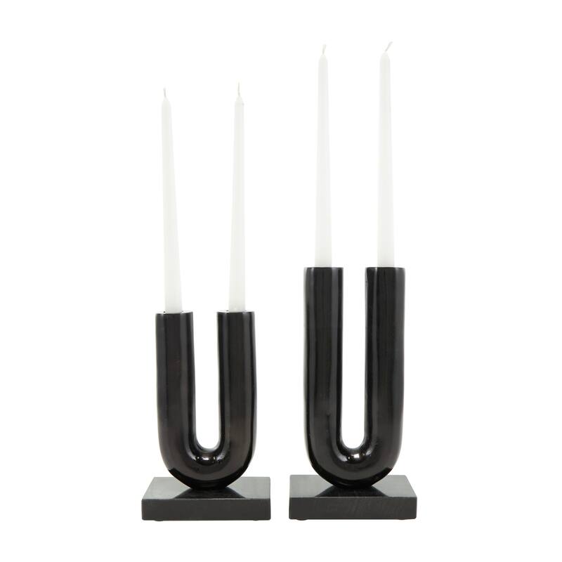 Gold or Black Aluminum U-Shaped Geometric Candle Holder with Marble Bases (Set of 2)