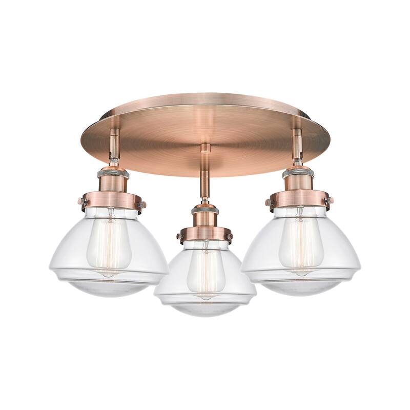 Innovations Lighting Olean - 3 Light 18" Flush Mount - Clear/Antique Copper