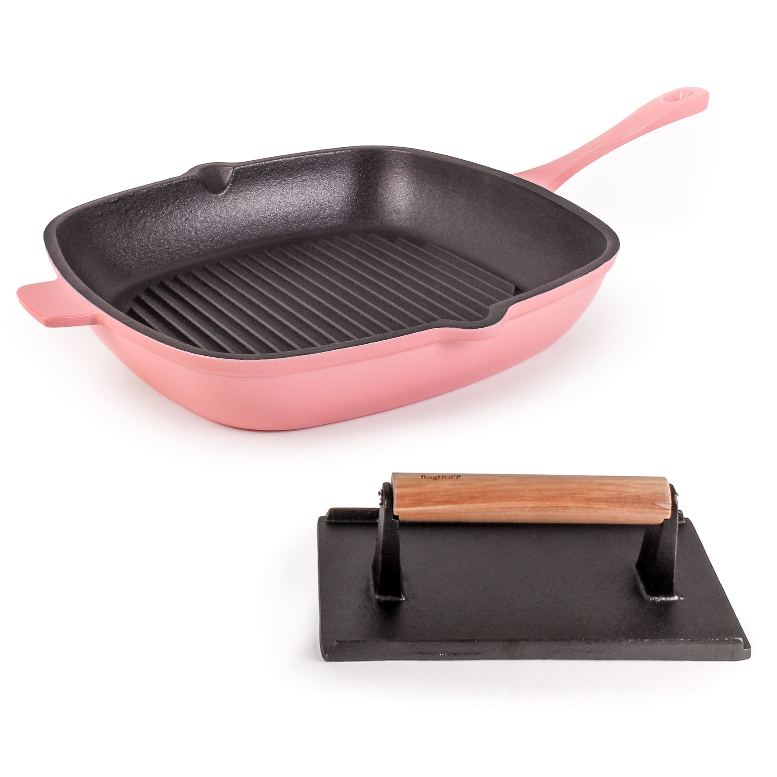 Neo 2pc Cast Iron Grill Set Grill Pan & Bacon/Steak Press Pink - On ...