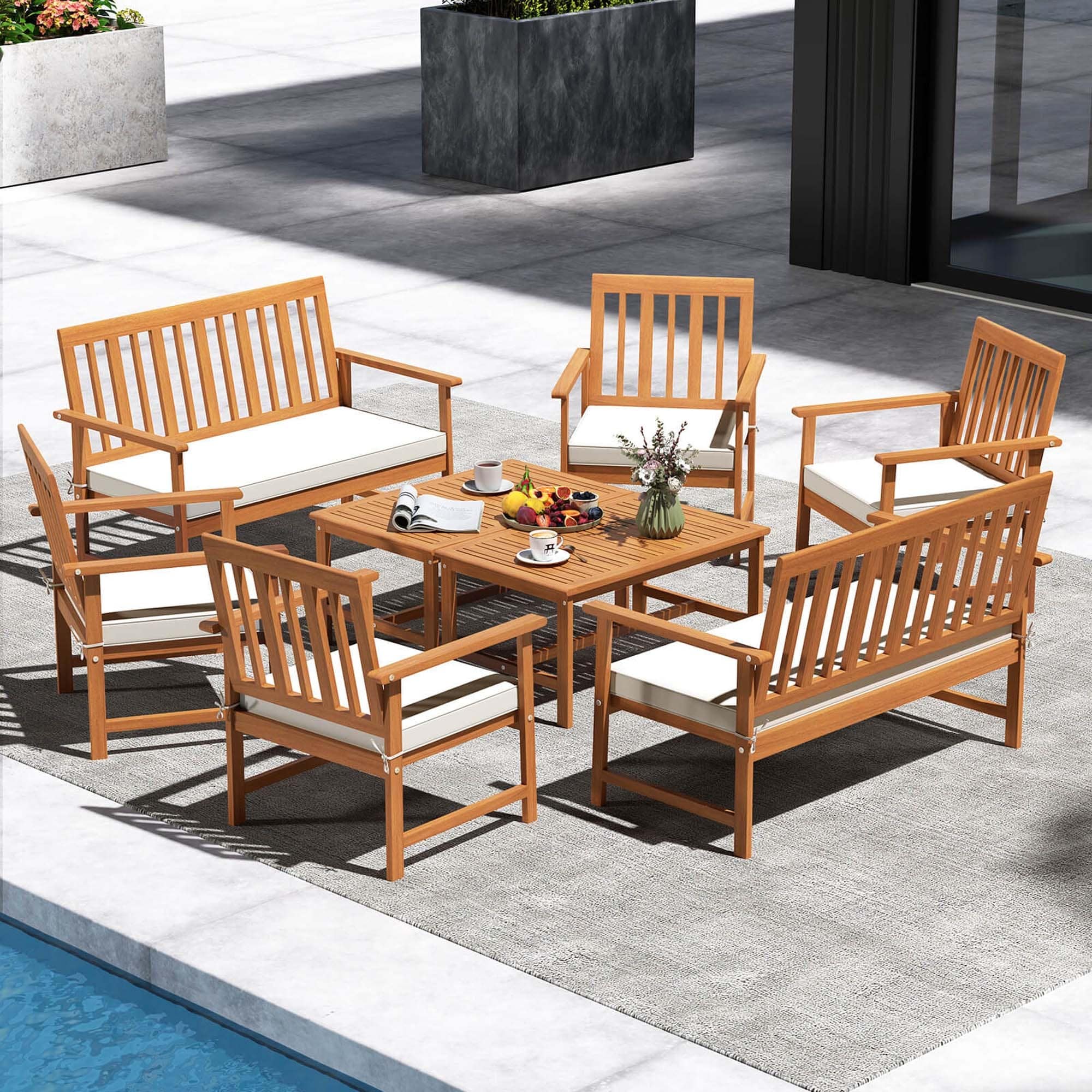 Costway 4/8 PCS Acacia Wood Furniture Set Coffee Table & 2