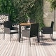 preview thumbnail 11 of 91, vidaXL 3 Piece Patio Dining Set with Cushions Black Poly Rattan - 18.9" x 21.7" x 34.6" Black5-Piece