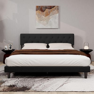 NNV Upholstered Platform Bed Frame with Adjustable Button Tufting Headboard