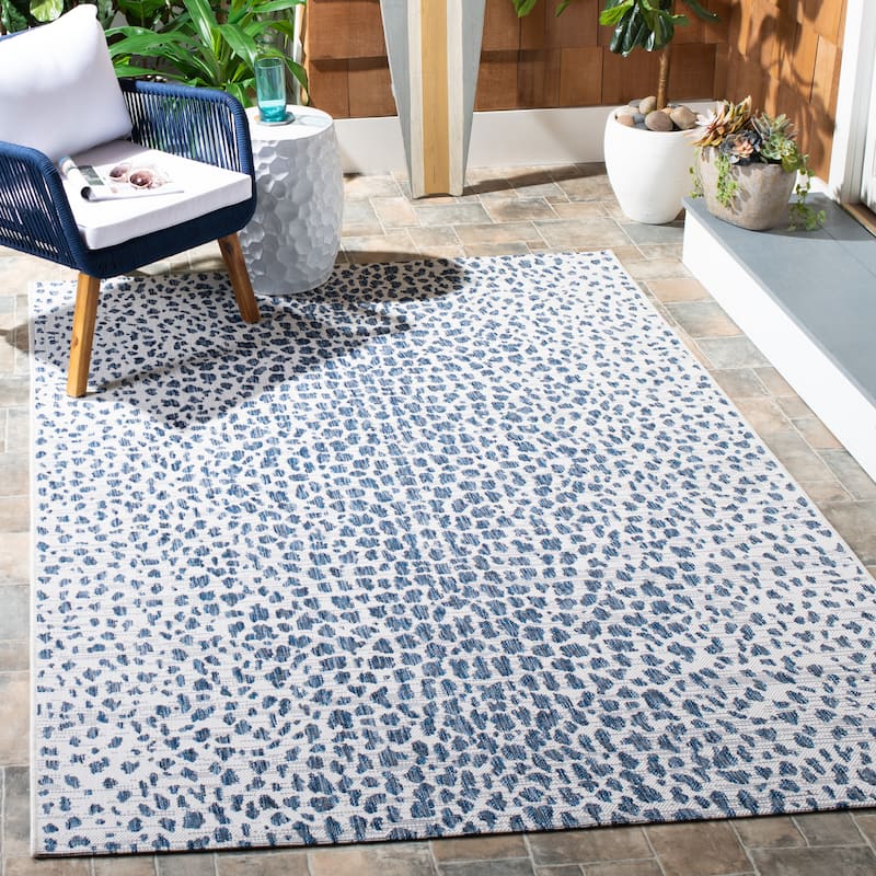 SAFAVIEH Courtyard Ruta Indoor/ Outdoor Waterproof Patio Backyard Rug - 6'7" Square - Ivory/Navy