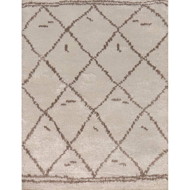 Beige Trellis Moroccan Oriental Accent Rug Handmade Wool Carpet - 2'0"x 3'0"