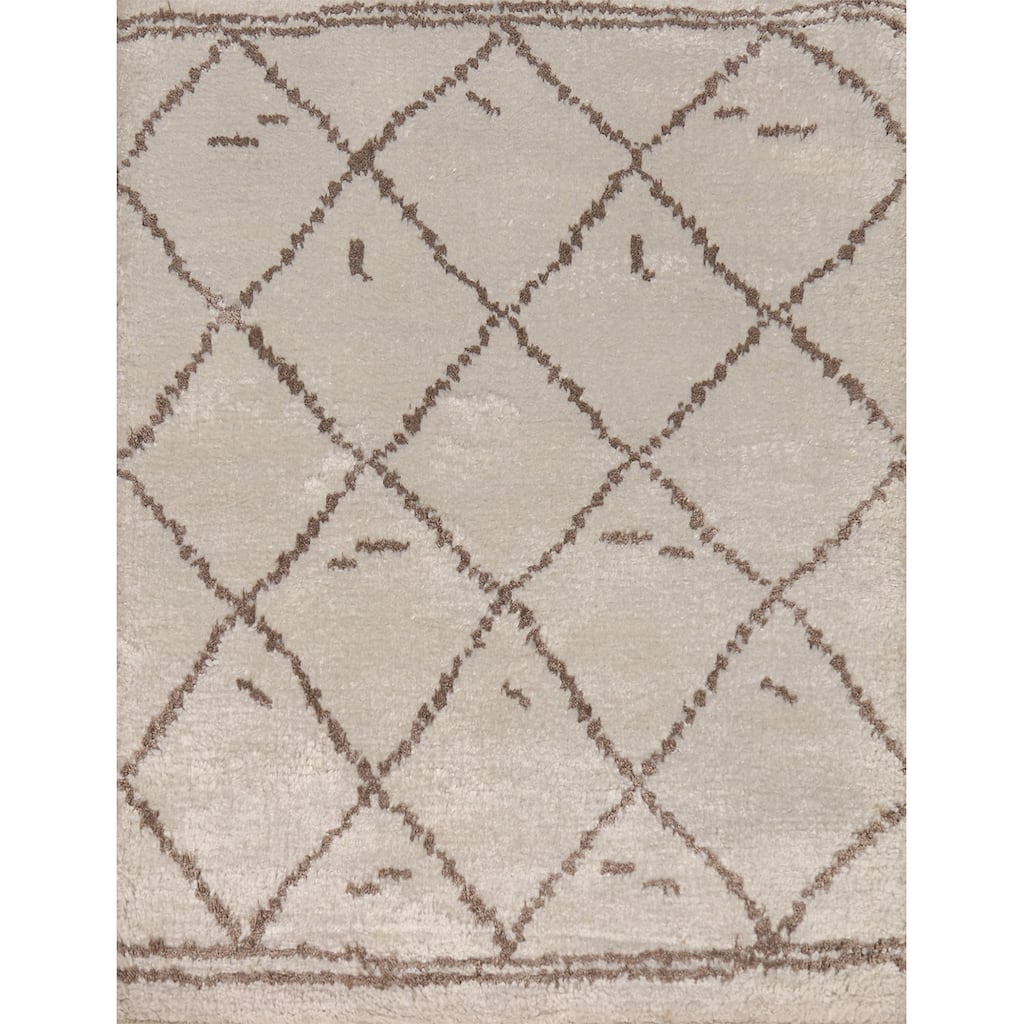 Beige Trellis Moroccan Oriental Accent Rug Handmade Wool Carpet - 2'0"x 3'0"