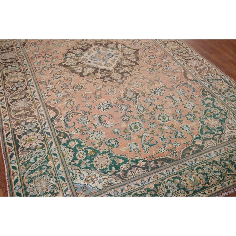 Traditional Mashad Persian Vintage Area Rug Handmade Wool Carpet - 6'5" x 10'1"