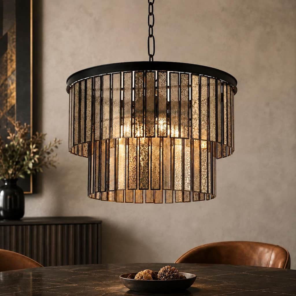 Tifany Modern 4-Light Drum Colored Glass Chandelier for Dining Room Foyer - D 18" x H 15"