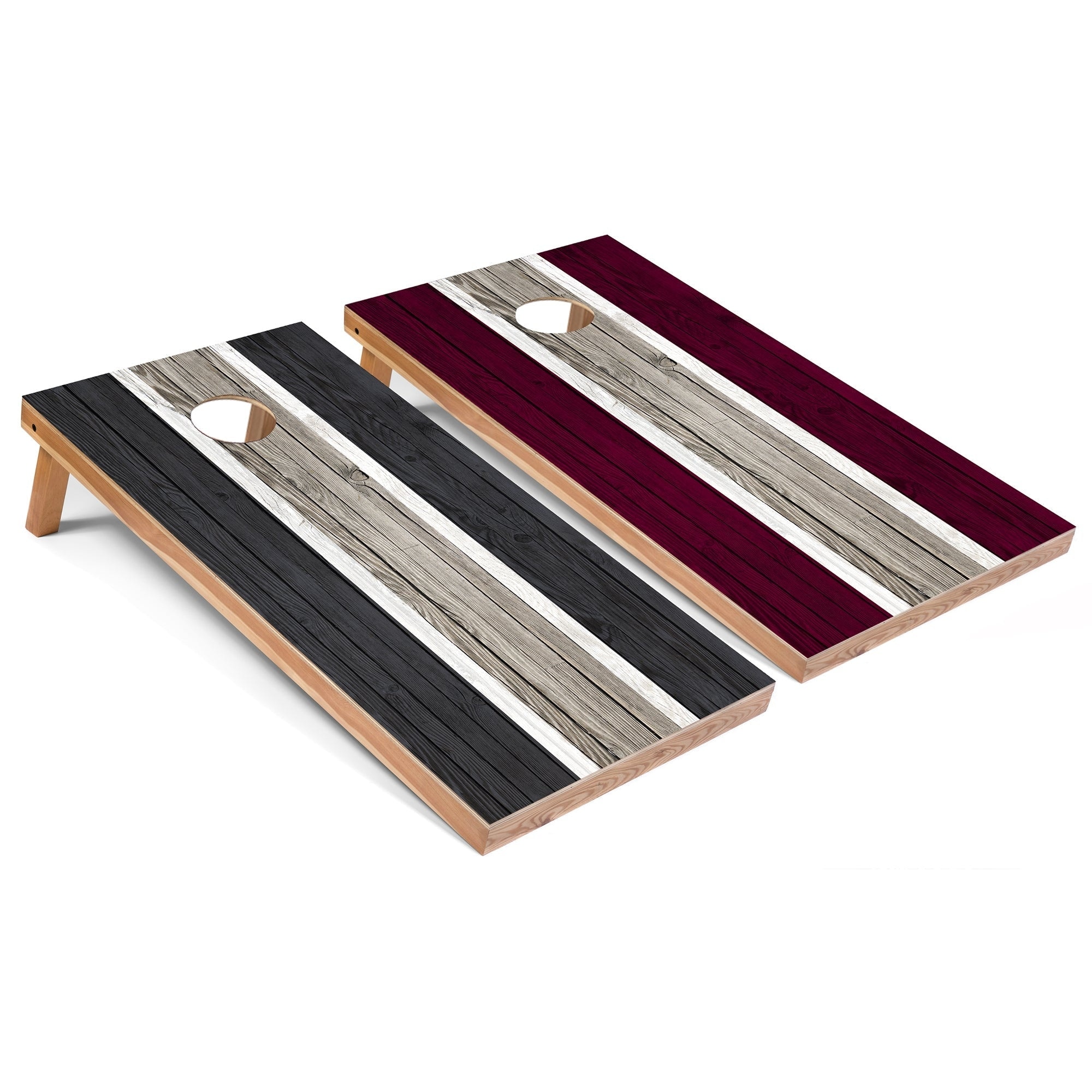 Dark Grey and Maroon Striped Premium Cornhole Boards with Carry Case