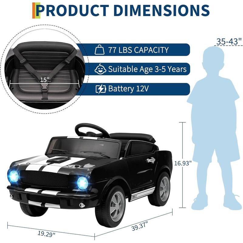 12v Electric Vehicle Licensed Shelby GT350 Ride on Car Toy for Kids Best Gifts