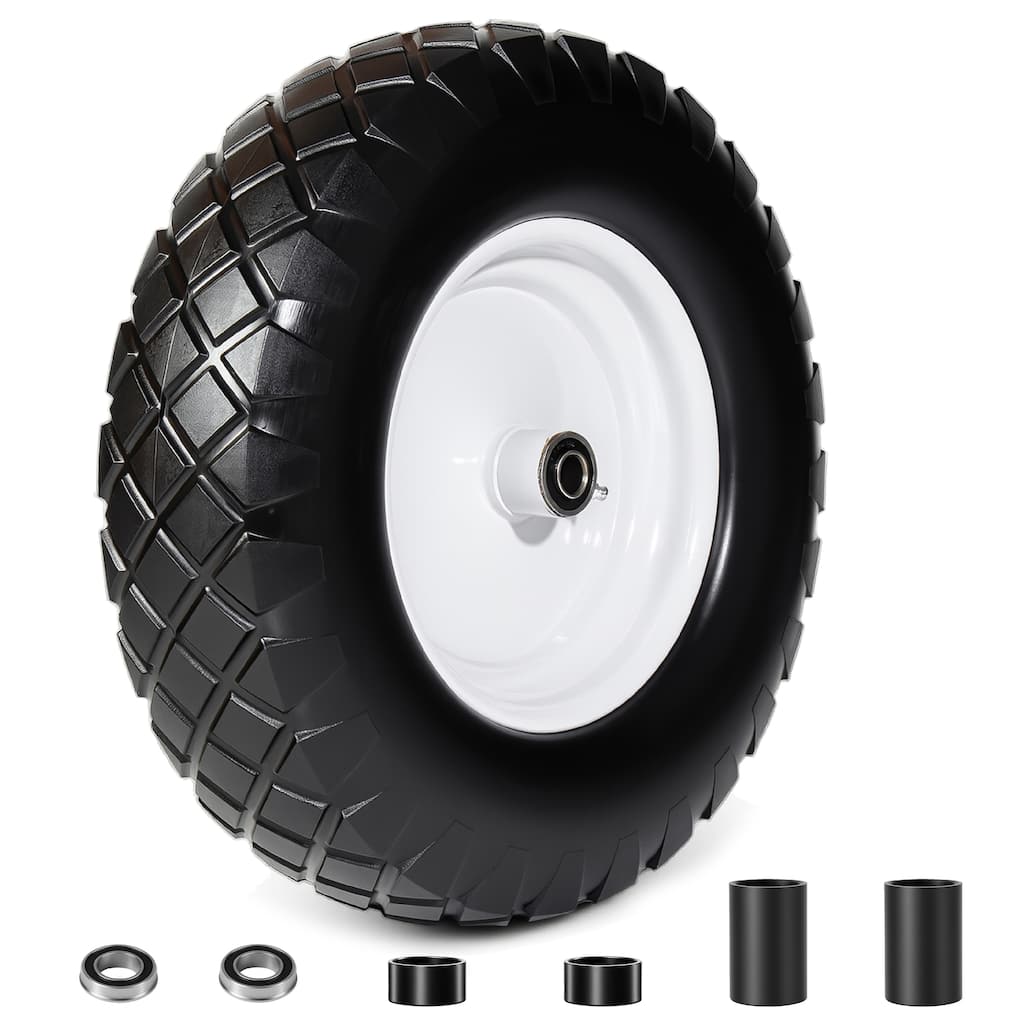 Flat-Free Solid Wheelbarrow Tire and Wheel, 16" Solid Tir, 3" Hub for Hand Truck, Garden Cart(Set of 1)