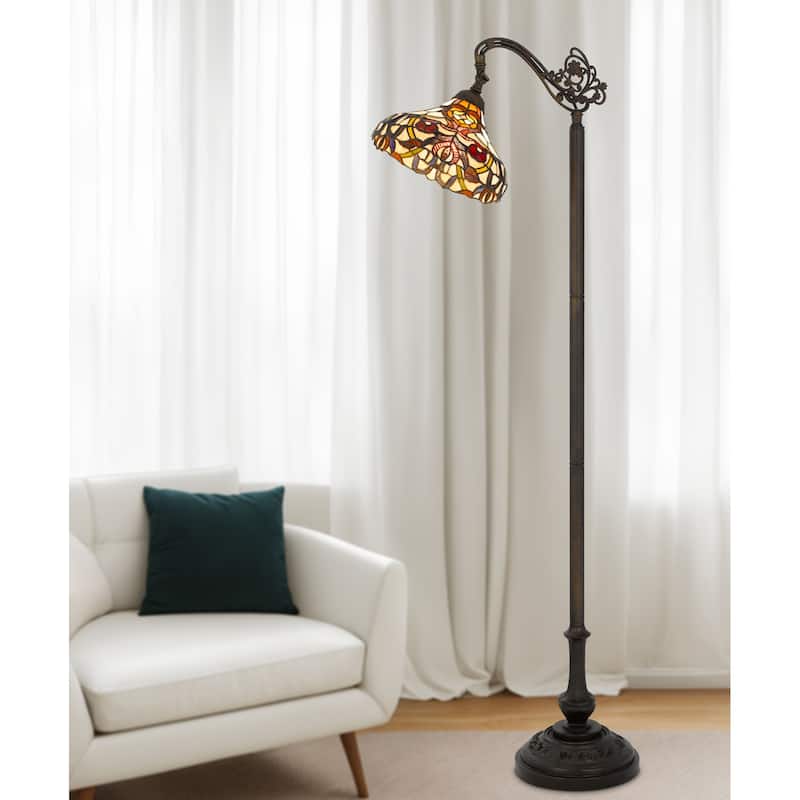 60W Tiffany downbridge floor lamp with adjustable shade - One Size