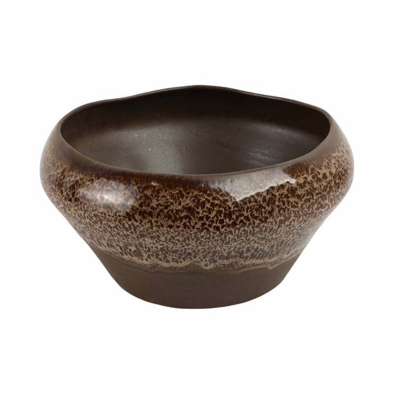 Terracotta Bowl Glazed Rustic Accent for Home Office - 7" Brown - 13" x 13" x 7"