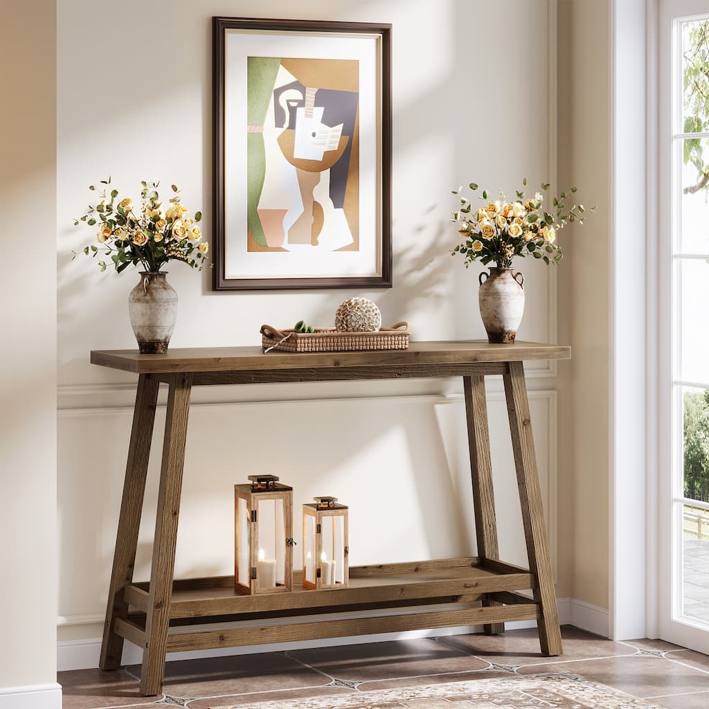 Solid Wood Console Table, 2-Shelf Entryway Table with Storage, Behind Couch Sofa Table Hallway Foyer Accent Table