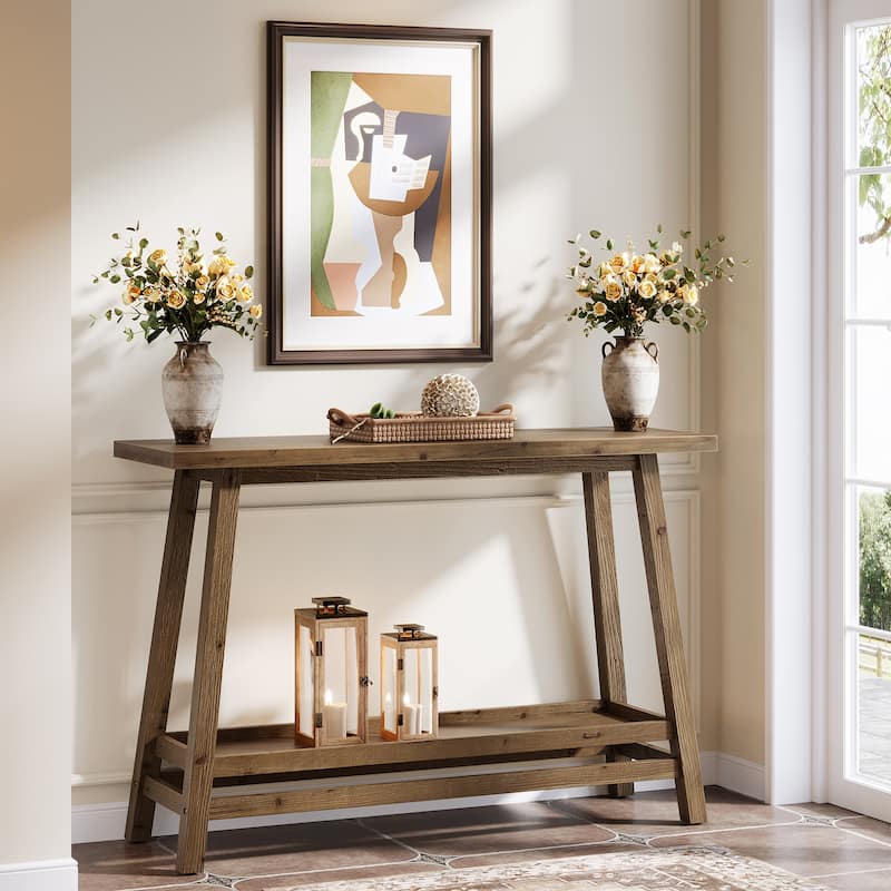 Solid Wood Entryway Table, Console Table with Storage Shelves, Behind Couch Sofa Table Hallway Foyer Accent Side Table