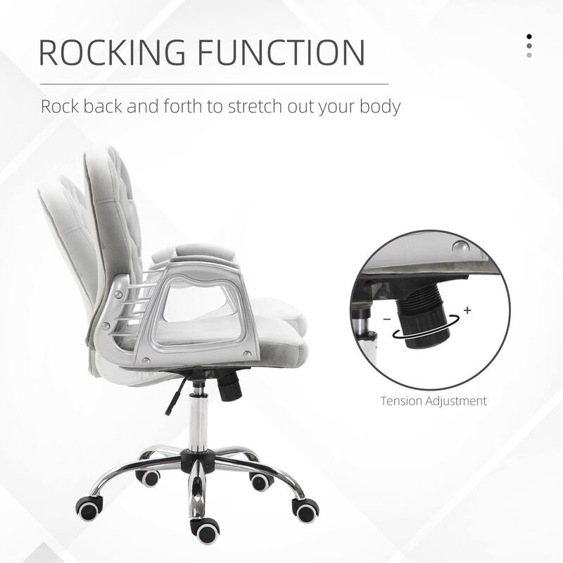 Button Tufted Desk Chair, Velvet Vanity Chair with Back and Wheels, Swivel Rolling Chair with Adjustable Height - N/A