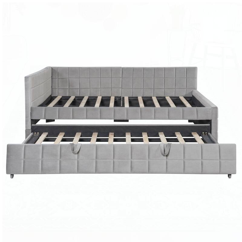 Upholstered L-Shaped Upholstered Daybed with Twin Size Pop Up Trundle and USB ports