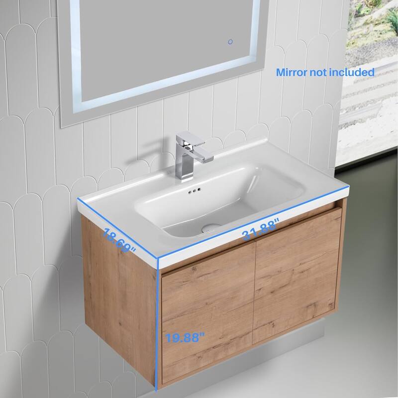 Blossom 32" Floating Bathroom Vanity with Ceramic Sink & Storage