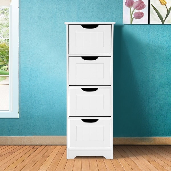 Costway White Floor Storage Cabinet Bathroom Organizer Free Costway White Floor Storage