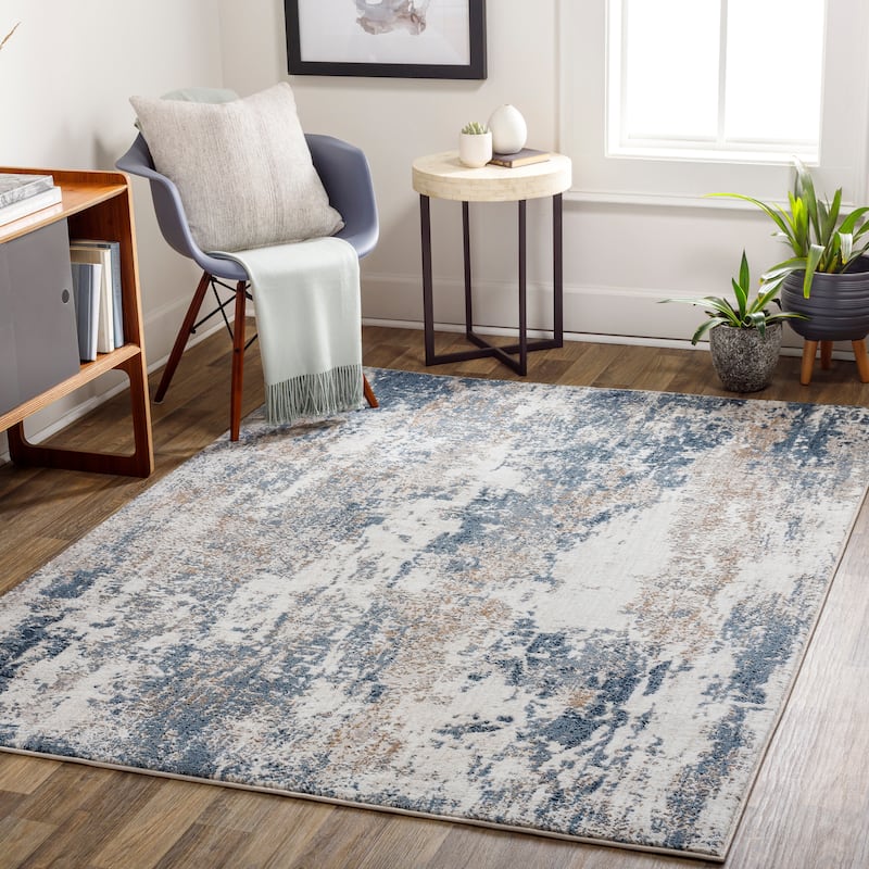 Livabliss Mylo Contemporary Abstract Area Rug - Taupe/Blue - 6' 7" x 9'