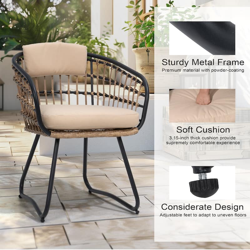 7-Piece Patio Dining Set Aluminum Outdoor Table with Umbrella Hole with Rattan Chairs