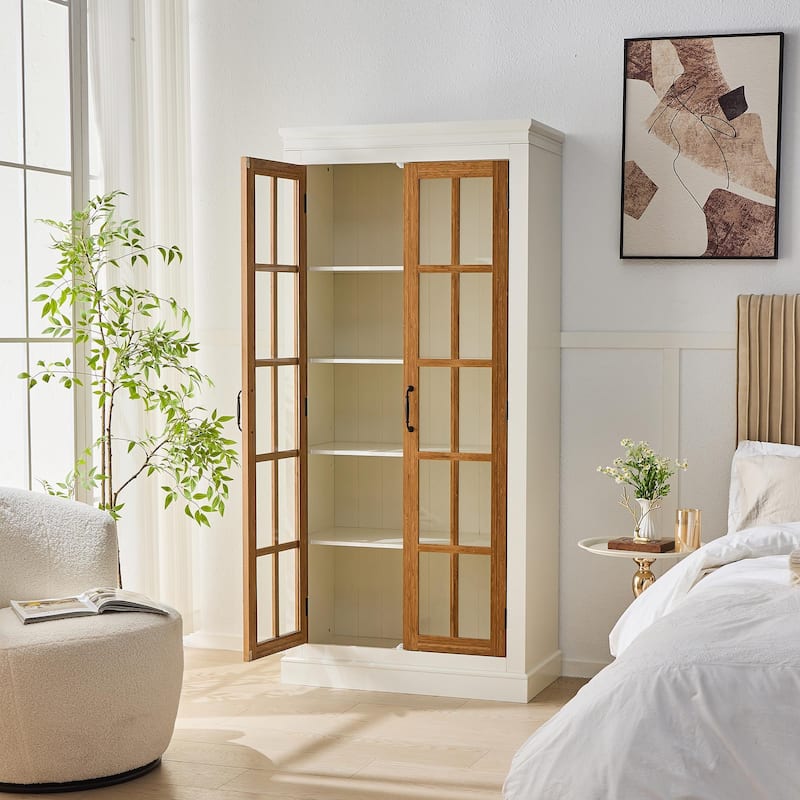 Roomfitters 71.2'' Pantry Cabinet with Glass Door, Farmhouse Display Cabinet with Storage for Kitchen and Hallways