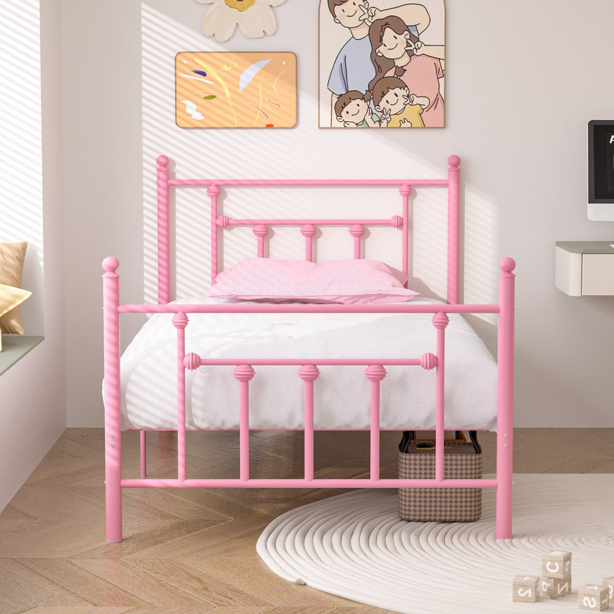 14 Inch Metal Victorian Platform Bed Frame with Headboard and Footboard, Heavy Duty Mattress Foundation with Steel Slats Support