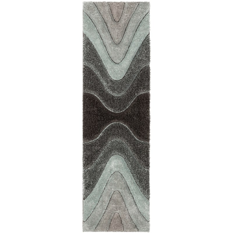 Well Woven San Francisco Luz Geometric Modern Carved Shag Area Rug - 2' 7" x 9' 10" - Light Blue - Runner